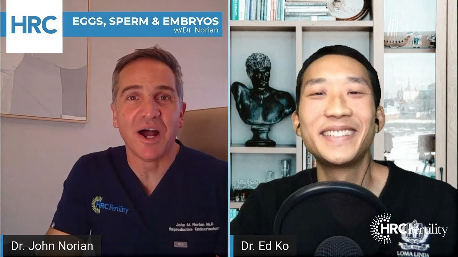 Doctors discussing eggs, sperm, and embryos.